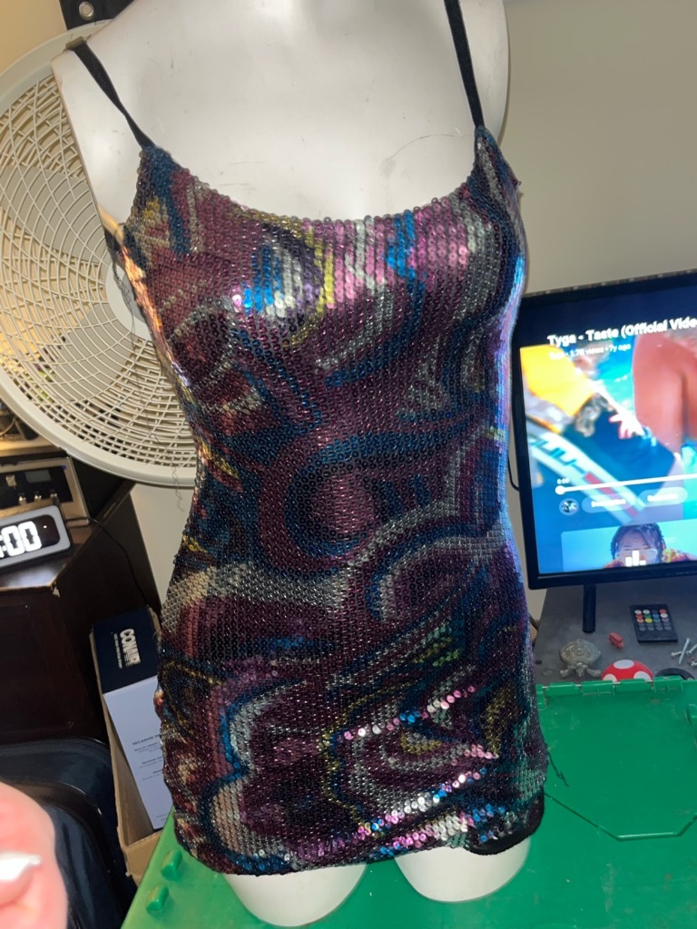 Sequin Swirl Slip Dress - Multicolor